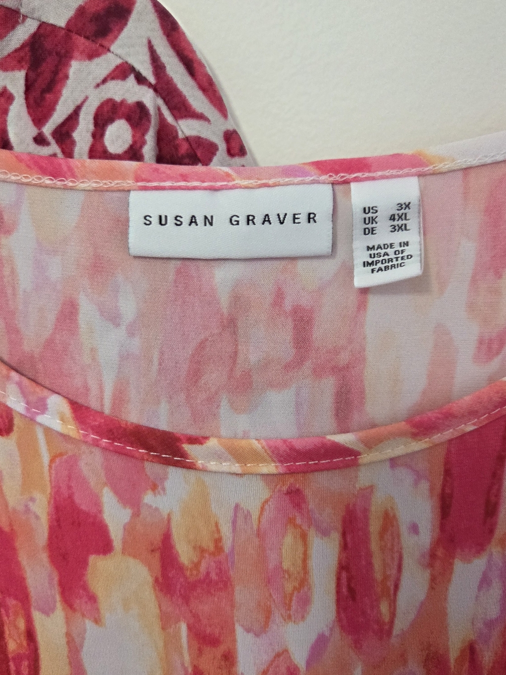 Susan Graver Pink, Coral & Cream Brushstroke A-Symetrical Tunic - Picture 2 of 5